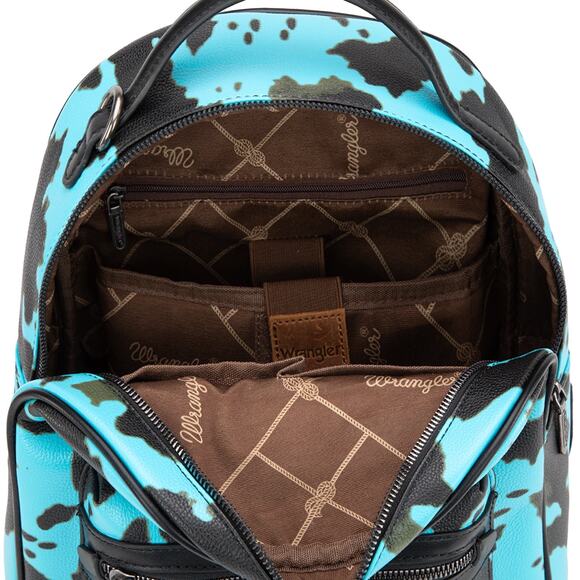 Wrangler Cow Print Backpack With Coin Pouch - Turquoise *NEW in Package* - Picture 5 of 6